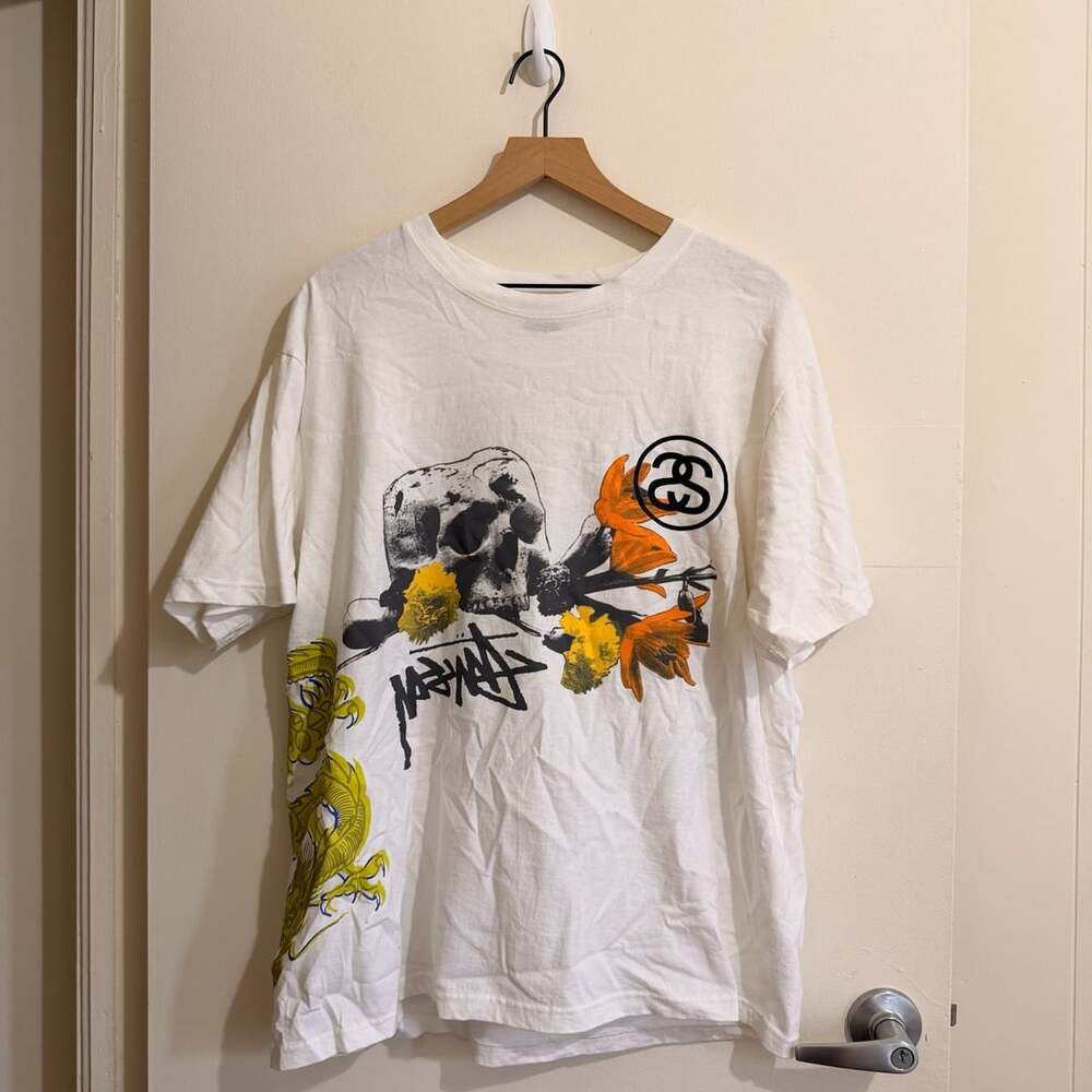 Stussy Strike Pigment Dyed Tee T-Shirt Size L White Skater Streetwear